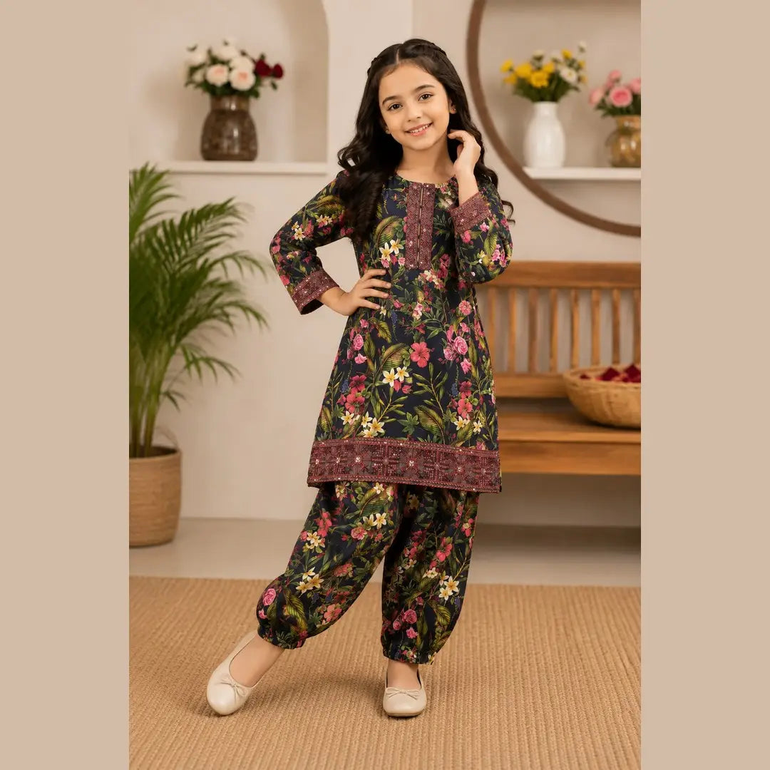 Vibrant Floral Cotton Set for Girls - 2 Pcs