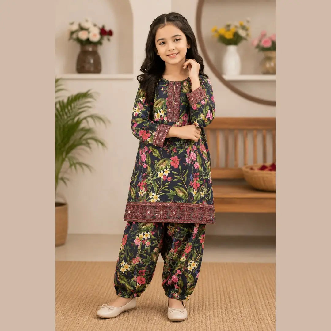 Vibrant Floral Cotton Set for Girls - 2 Pcs