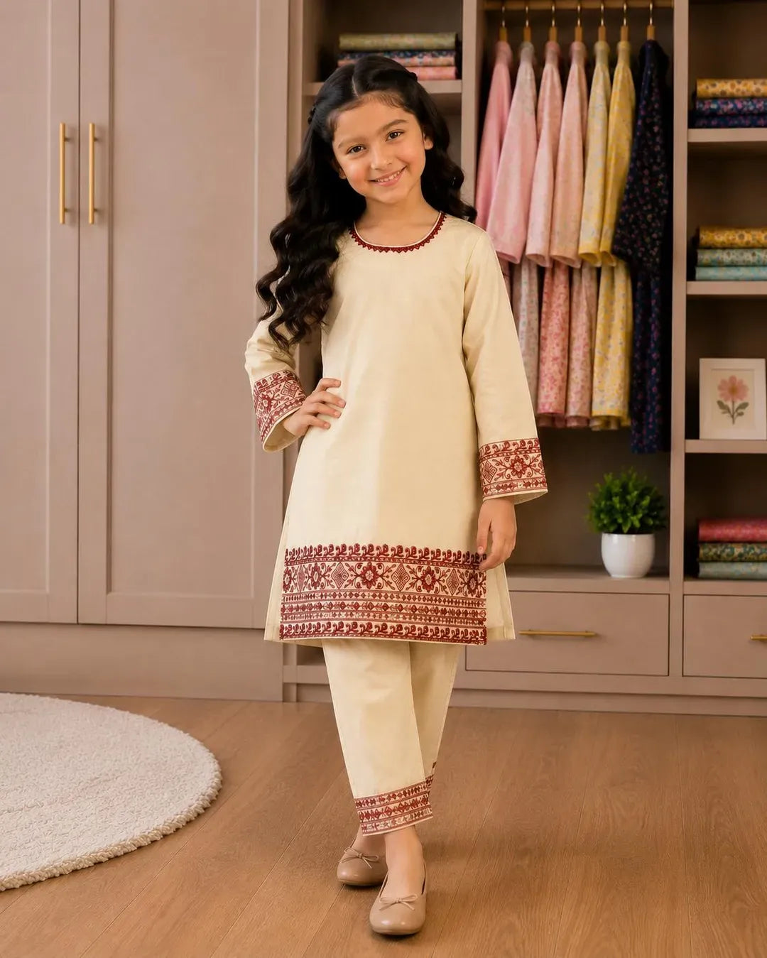 Charming Girl's Cotton Kurta and Trouser Set - 2 Pcs