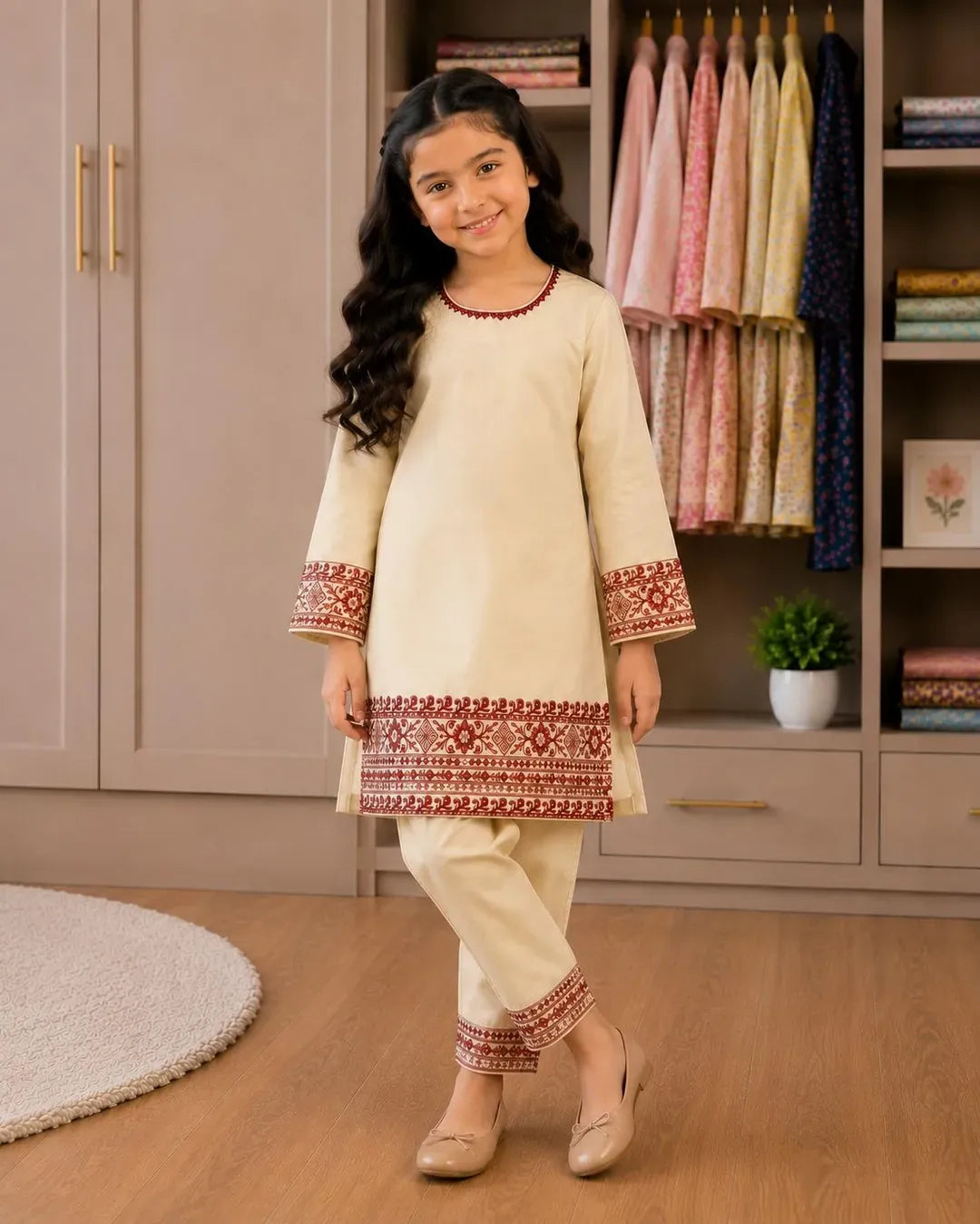 Charming Girl's Cotton Kurta and Trouser Set - 2 Pcs
