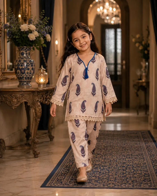 Girl's Silk Kurta and Trouser Set - 2 Pcs