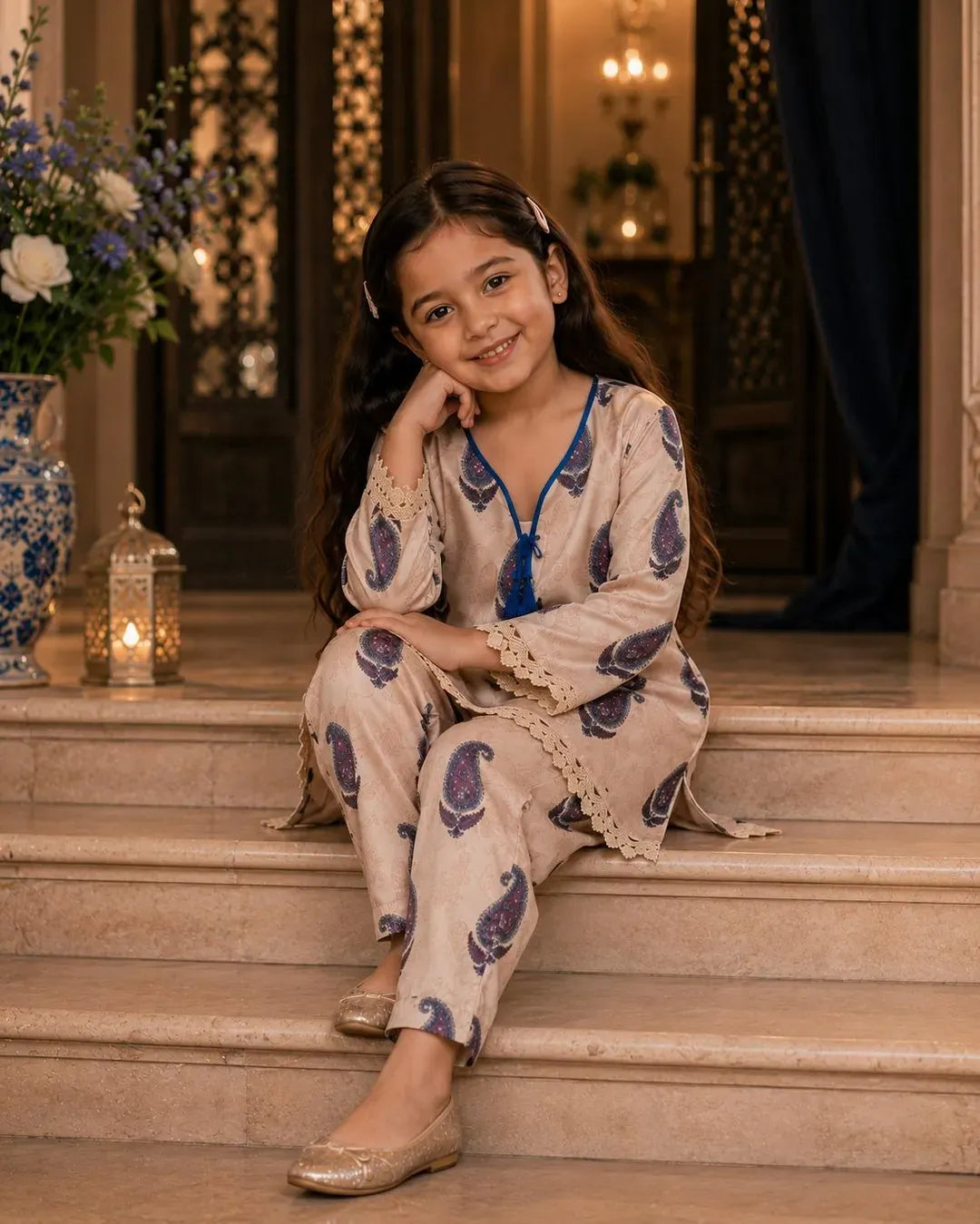 Girl's Silk Kurta and Trouser Set - 2 Pcs